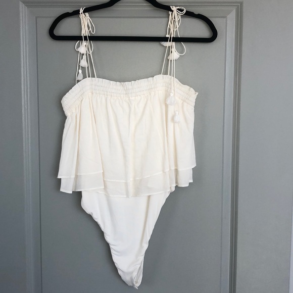 FREE PEOPLE WHITE TIE STRAP BODYSUIT - Picture 3 of 5